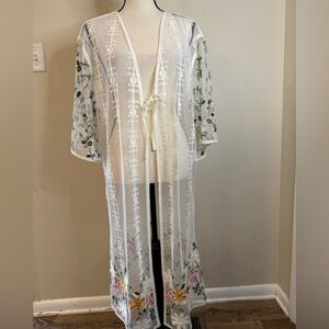 Sheer White Embroidered Floral Swim Coverup